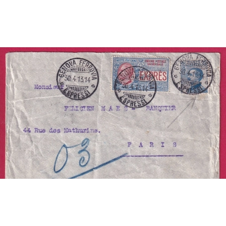 LETTRE EXPRES GENOVA GENES ITALIA ITALIE 1913 POUR PARIS DISTRIBUEE PAR POSTE PNEUMATIQUE LETTRE COVER FRANCE
