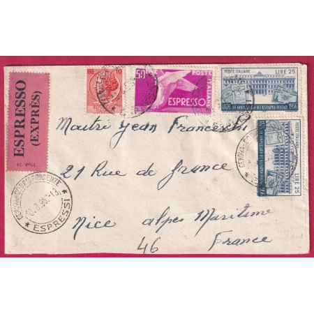 LETTRE ESPRESSO EXPRES GENOVA GENES  ESPRESSI 50 LIRE POUR NICE FRANCE LETTRE COVER FRANCE