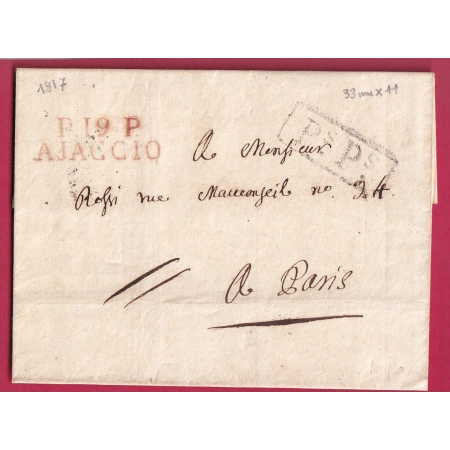 MARQUE P19P AJACCIO EN ROUGE CORSE 1817 PSPS POUR PARIS LETTRE COVER FRANCE