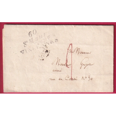 DOUBLE CURSIVE 60 ST MAUR VINCENNES SEINE POUR PARIS 1829 INDICE 16 LETTRE COVER FRANCE