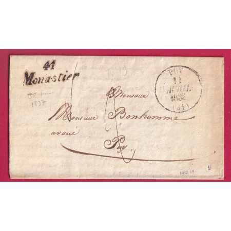 CURSIVE 41 MONASTIER HAUTE LOIRE T12 LE PUY POUR LE PUY TAXE 2 LETTRE COVER FRANCE