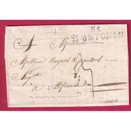 MARQUE 115 ST ANTONIN TARN ET GARONNE 1824 POUR VILLEFRANCHE LETTRE COVER FRANCE