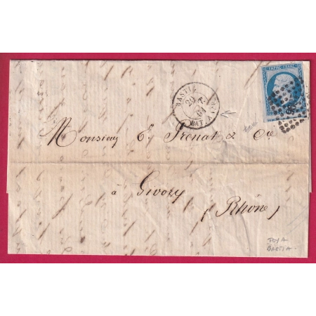 N°14 PC 1896 BASTIA BATEAU A VAPEUR CORSE POUR MARSEILLE TEXTE TOYA BASTIA POUR GIVORS RHONE LETTRE COVER FRANCE