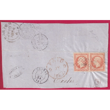 N°16 PAIRE PC 898 COGNAC CHARENTE POUR EXETER ANGLETERRE LETTRE COVER FRANCE