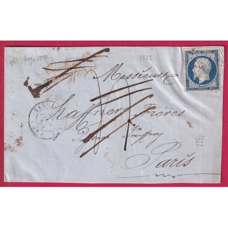 N°14 PC 2811 SARREGUEMINES MOSELLE TAXE  + GRIFFE ANNULEE PLUME POUR PARIS LETTRE COVER FRANCE