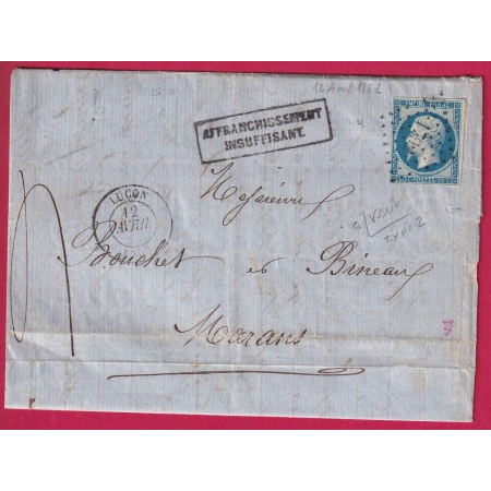 N°14B BLEU SUR VERT PC 1792 LUCON VENDEE POUR MARANS GRIFFE AFFRANCHISSEMENT INSUFFISANT FAB LOCALE LETTRE COVER FRANCE