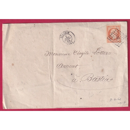 N°23 PC DU GC 45 AJACCIO CORSE 1865 POUR BASTIA LETTRE COVER FRANCE