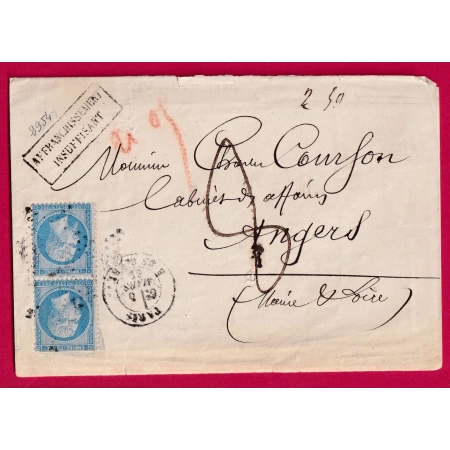 N°22 PARIS ETOILE 24 TAXE MANUSCRIT 8 TAMPON MENTION POIDS 25 GRAMMES GRIFFE AFFRAN INSUFFI ANGERS MAINE ET LOIRE LETTRE