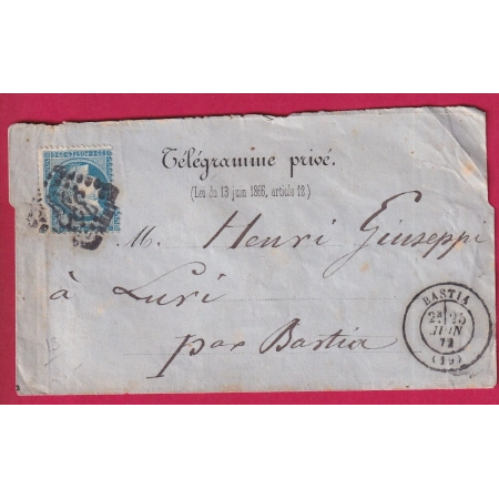 N°60 GC 338 BASTIA CORSE SUR TELEGRAMME PRIVE POUR LURI LETTRE COVER FRANCE