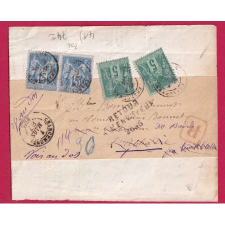 N°75 + 90 PAIRE CHARGEMENTS NICE RETOUR ENVOYEUR 2656 NICE ALPES MARITIMES DEVANT DE LETTRE COVER FRANCE