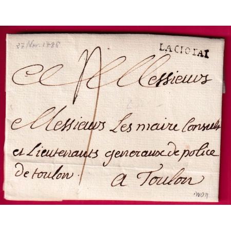MARQUE LA CIOTAT BOUCHES DU RHONE 1786 INDICE 11 LETTRE COVER FRANCE