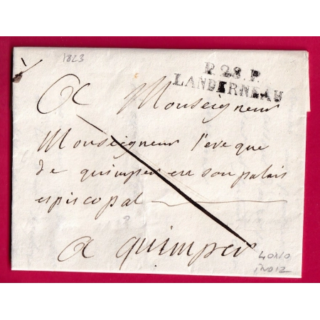 MARQUE P28P LANDERNEAU FINISTERE 1823 POUR QUIMPER INDICE 12 LETTRE COVER FRANCE