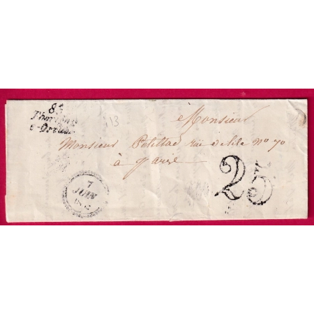 CURSIVE 83 THORIGNY SUR OREUSE YONNE DATEUR B TAXE 25 POUR PARIS INDICE 13 LETTRE COVER FRANCE