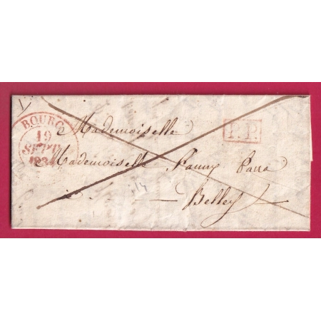 CAD TYPE 13 BOURG AIN EN ROUGE + PP POUR BELLEY INDICE 14 LETTRE COVER FRANCE