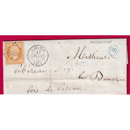 N°13 PC 1068 DAMAZAN LOT ET GARONNE OR EN BLEU CHATEAUFORT POUR PONT DE PASCAU LETTRE COVER FRANCE