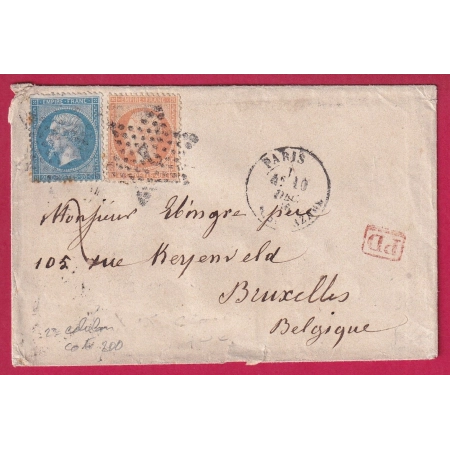 N°22 23 PARIS ETOILE 2 R ST LAZARE POUR BRUXELLES BELGIQUE DOUBLE PORT LETTRE COVER FRANCE