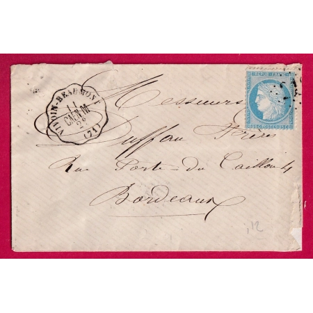 N°60 CONVOYEUR STATION VIVOIN BEAUMONT SARTHE POUR BORDEAUX INDICE 12 LETTRE COVER FRANCE