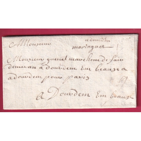 MARQUE MANUSCRIT MARINGUES PUY DE DOME LENAIN N°1 INDICE 20  POUR DOURDAN SEINE ET MARNE LETTRE