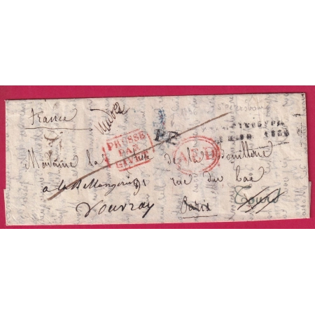 LETTRE DE ST PETERSBOURG RUSSIE RUSSIA ENTREE PRUSSE PAR GIVET PP NOIR + AED PARIS TOURS VOUVRAY INDRE ET LOIRE LETTRE