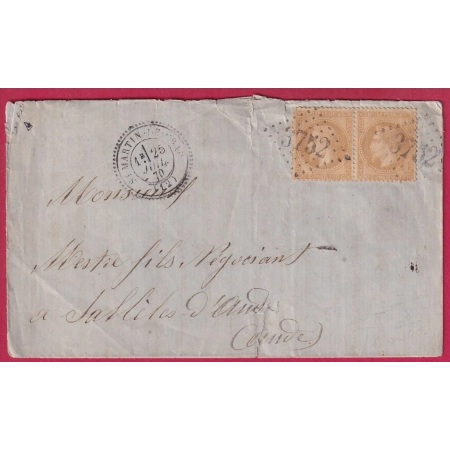 N°28 PAIRE GC 3752 ST MARTIN DE CRAU CAD TYPE 24 POUR SALLELES D'AUDE LETTRE COVER FRANCE