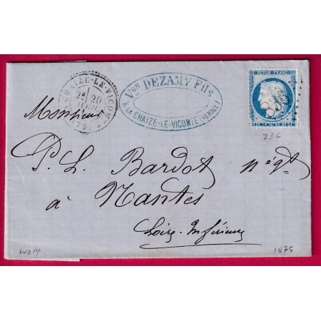 N°60 GC 836 LA CHAIZE LE VICOMTE VENDEE CAD TYPE 24 POUR NANTES INDICE 14 LETTRE COVER FRANCE
