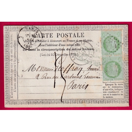 CARTE PRECURSEUR TAXEE TAXE 15 MANUSCRIT N°53 PAIRE GC 3174 LE ROCHELLE CHARENTE INFERIEURE PARIS LETTRE COVER FRANCE