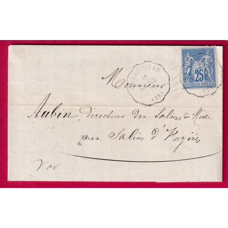 N°79 CONVOYEUR STATION DRAGUIGNAN VAR LIGNE D.ARCS SALINS D'HYERES LETTRE COVER FRANCE ETIQUETTE PUB