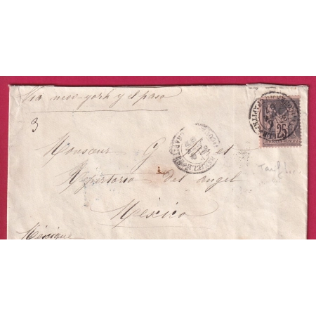 N°97 MARSEILLE COURS DU CHAPITRE POUR MEXICO MEXIQUE VIA NEW YORK 1887 LETTRE COVER FRANCE