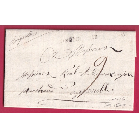 MARQUE MANUSCRIT BRIGNOLLES VAR + LENAIN N°2 POUR GRENOBLE 1780 LETTRE COVER FRANCE