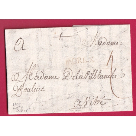 MARQUE MORLAIX FINISTERE LENAIN N°4 INDICE 15 POUR VITRE ILLE ET VILAINE 1724 LETTRE COVER FRANCE