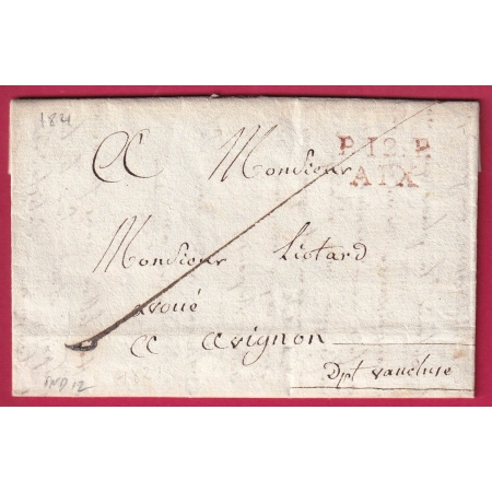 MARQUE P12P AIX BOUCHES DU RHONE INDICE 12 POUR AVIGNON 1821 LETTRE COVER FRANCE