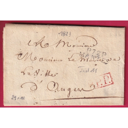 MARQUE P72P MANTES SEINE ET OISE 1821 PPPP POUR ANGERS MAINE ET LOIRE INDICE 11 LETTRE COVER FRANCE