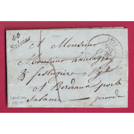CURSIVE 44 SALVIAC LOT POUR BORDEAUX 1845 INDICE 10 LETTRE COVER FRANCE