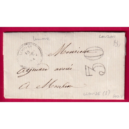 CAD TYPE 22 LIMOISE ALLIER BOITE RURALE B COUZON POUR MOULINS LETTRE COVER FRANCE