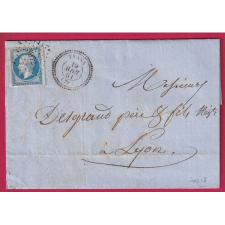 N°14 PC 3972 TRANS VAR CAD TYPE 22 POUR LYON RHONE INDICE 13 LETTRE COVER FRANCE