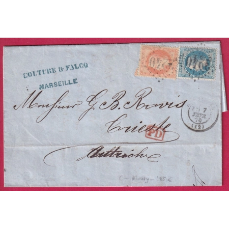 N°29 31 GC 2240 MARSEILLE BOUCHES DU RHONE POUR TRIESTE TRIEST AUTRICHE AUSTRIA ITALIE ITALIA LETTRE COVER FRANCE