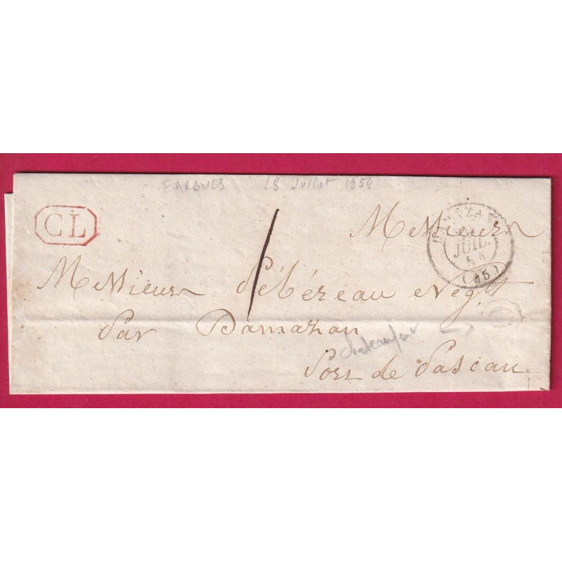 CAD TYPE 15 DAMAZAN LOT ET GARONNE TAXE LOCALE 1 + CL ROUGE BOITE RURALE O CHATEAUFORT LETTRE COVER FRANCE