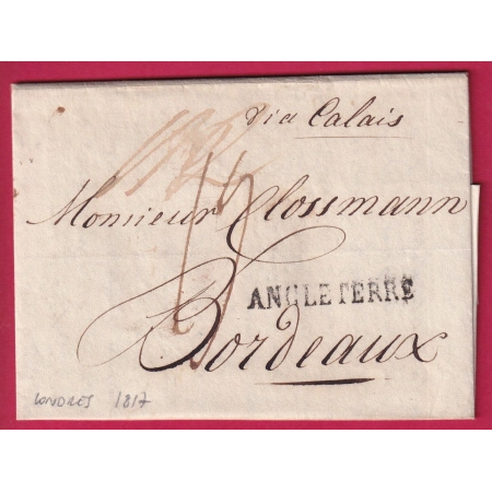 MARQUE ANGLETERRE TEXTE DE LONDRES 1817 POUR BORDEAUX GIRONDE LETTRE COVER FRANCE