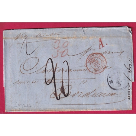CAD SMYRNE TURQUIE TURKEY BUREAU AUTRICHIEN AUTRICHE VIA TRIEST POUR BORDEAUX GIRONDE 1860 LETTRE COVER FRANCE