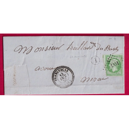 N°12 PC 1331 CAD TYPE 22 FRANCESCAS LOT ET GARONNE BOITE RURALE A LA MONTJOIE MANQUE UN TIMBRE LETTRE COVER FRANCE