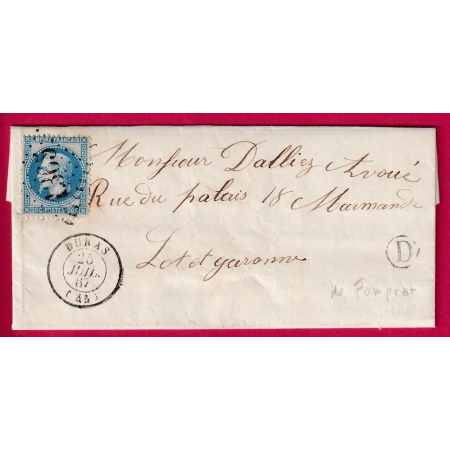 N°29 GC 1365 DURAS LOT ET GARONNE BOITE RURALE D FOMPRAT? POUR MARMANDE LETTRE COVER FRANCE