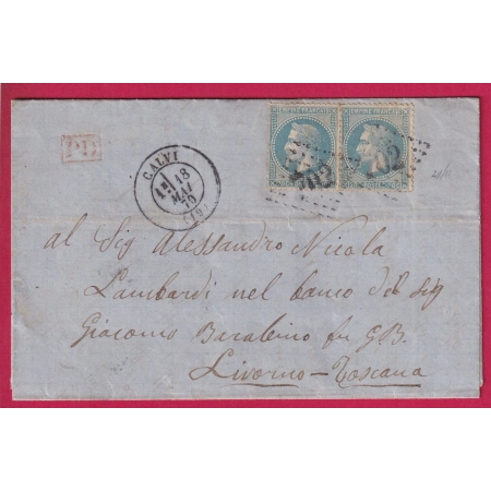 N°29 X2 GC 702 CALVI CORSE POUR LIVORNO ITALIE ITALIA 1870 TEXTE DE GALERIA LETTRE COVER FRANCE