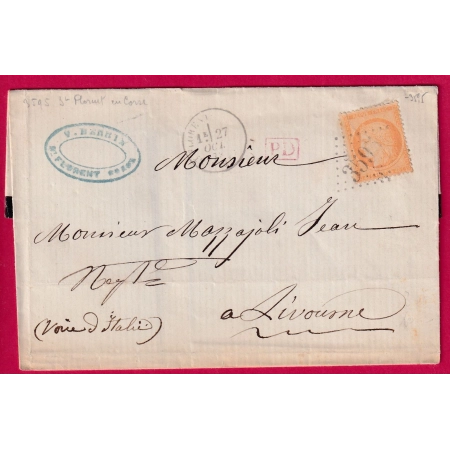 N°38 GC 3595 ST FLORENT CORSE CAD TYPE 16 POUR LIVOURNE LIVORNO ITALIE ITALIA LETTRE COVER FRANCE