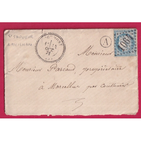 N°60 GC 1064 COCUMONT LOT ET GARONNE CAD TYPE 24 BOITE RURALE A ST SAUVEUR DE MEILHAN COUTHURES LETTRE COVER FRANCE