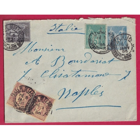 ENTIER SAGE + 83 85 75 MARSEILLE PL DE LA PREFECTURE POUR NAPLES NAPOLI ITALIA ITALIE 1895 LETTRE COVER FRANCE