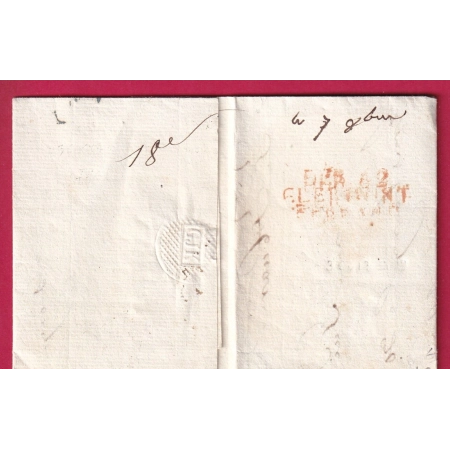 DEBOURSE DEB 62 CLERMONT FERRAND PUY DE DOME INDICE 19 1823 DEPART STRASBOURG LETTRE COVER FRANCE