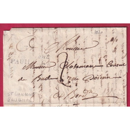 DOUBLE CURSIVE 32 ST LAURENT PAULHAC GIRONDE 1820 POUR BORDEAUX INDICE 18 LETTRE COVER FRANCE