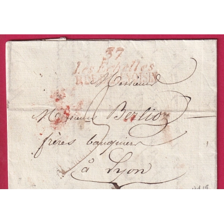 DOUBLE CURSIVE ROUGE 37 LES ECHELLES P DE BEAUVOISIN INDICE 19 POUR LYON 1823 LETTRE COVER FRANCE