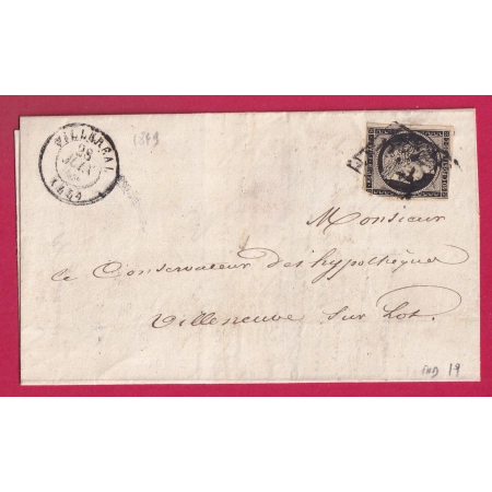 N°3 GRILLE VILLEREAL LOT ET GARONNE 28 JUIN 1849 POUR VILLENEUVE SUR LOT INDICE 19 LETTRE COVER FRANCE