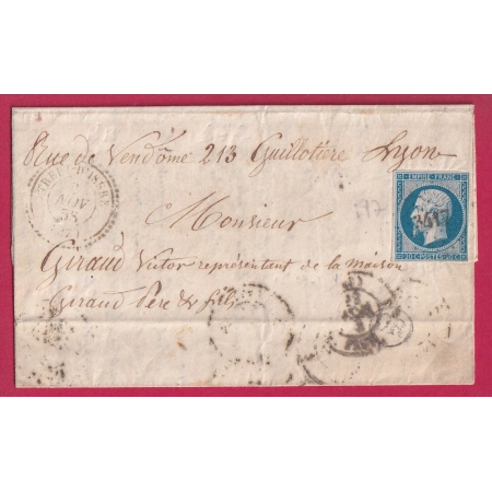 N°14 PC 3417 TRETS D' ISERE CAD TYPE 22 POUR LYON 1858 INDICE 17 LETTRE COVER FRANCE